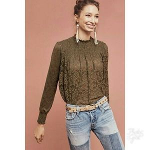 Anthropologie Deletta Green Amanna Lace Top size small